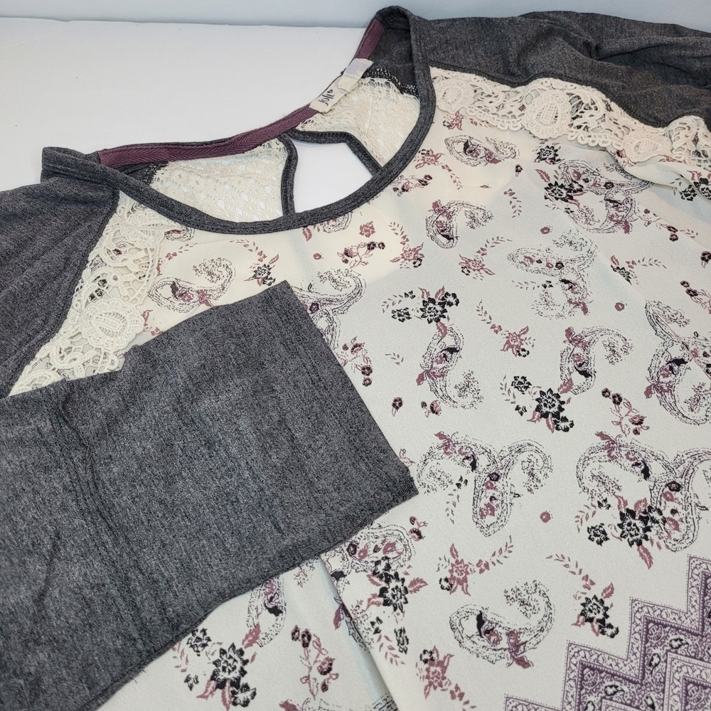 Jolt, Ivory Gray Paisley Top,‎ Ragland Sleeve, XXL